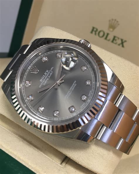 rolex datejust 41 rhodium diamond dial automatic men's watch|rolex datejust 41 retail price.